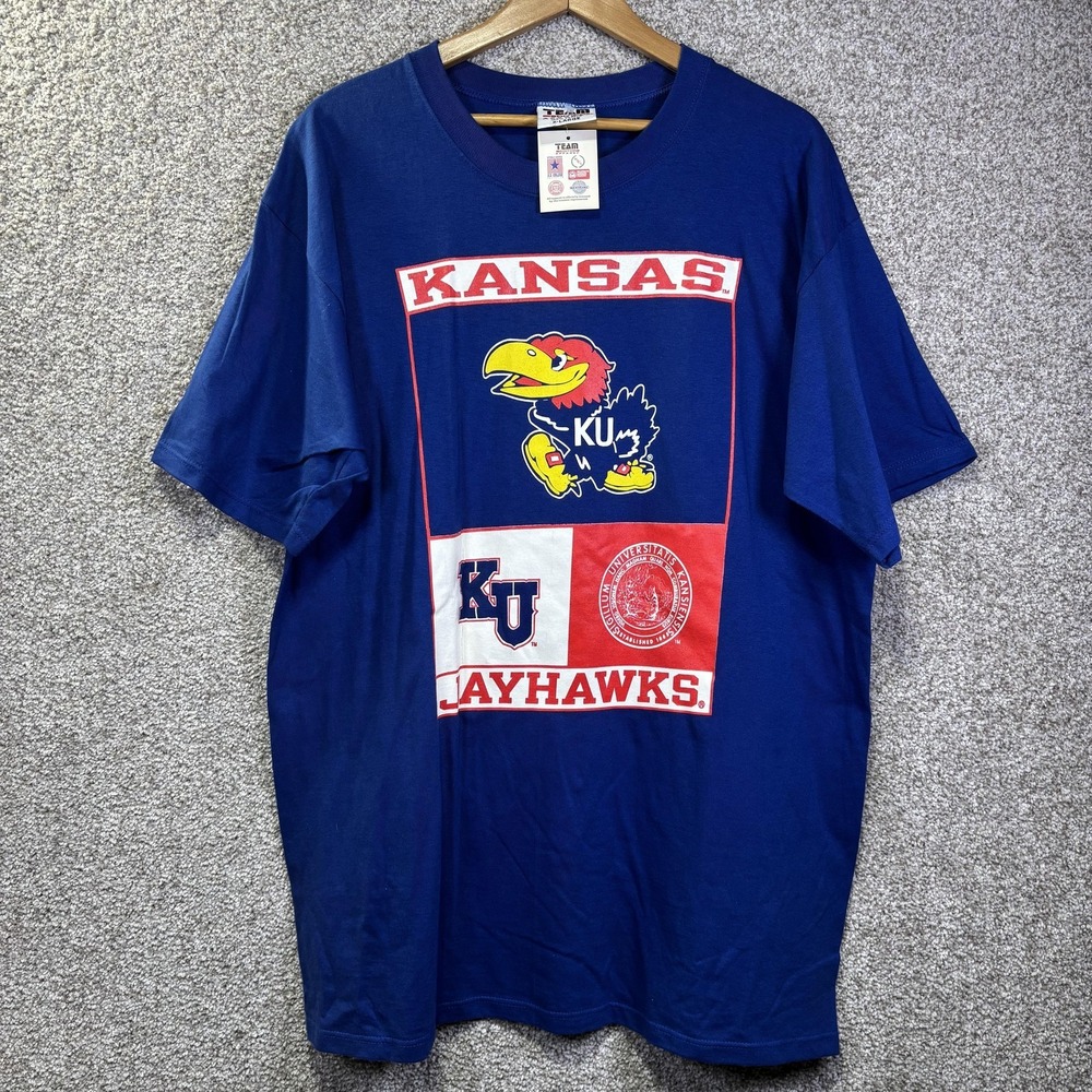 NWT Vintage 90s Kansas‎ Jayhawks Shirt Mens XL Blue NCAA Basketball Team Edition